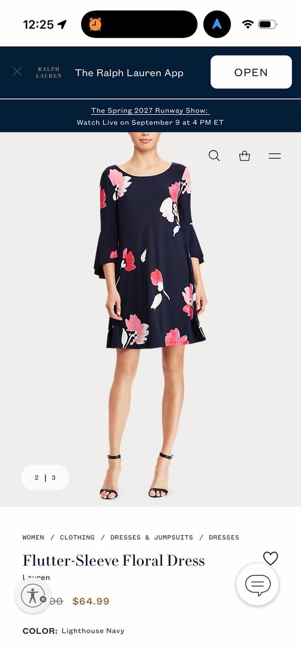 Lauren Ralph Lauren Floral Flutter Sleeve Mini Dress Navy XS